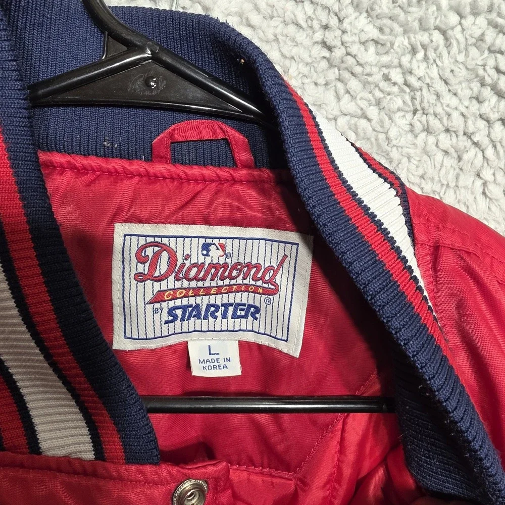 Rare VTG‎ Cleveland Indians Starter Red Satin Jacket Diamond Collection Mens LRG